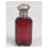 Antique ruby glass and silver rear perfume bottle