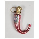 Moser Cranberry glass cornucopia shape perfume