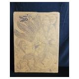 Chicano art Pencil drawing depicting multiple