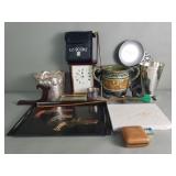 Group of collectibles, including Couroc tray,