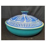 Signed pottery covered bowl