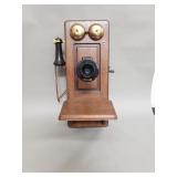 Antique oak wall mounted telephone