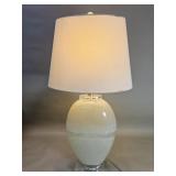 Pale celadon green mottled art glass table lamp