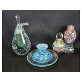 Group of studio art glass perfume bottles