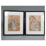 Pair of vintage Chinese painting on fabric