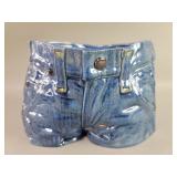 Signed blue denim shorts glazed ceramic planter