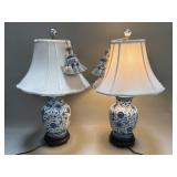 Pair of Chinese blue & white ceramic table lamps