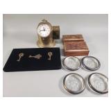 Pair of wood and brass trinket boxes, silver