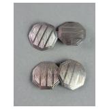 Art Deco 10k white gold engraved cuff links