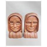 Pair of vintage carved wood bookends