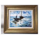 Vintage painting signed "Fishing Boat" oil on