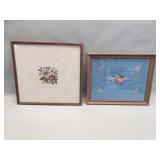 Pair of vintage floral needlepoint