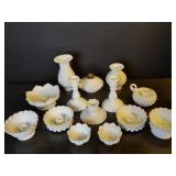 14pc Fenton hobnail milk glass candleholders