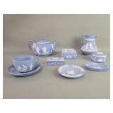 Wedgwood teapot, trinket boxes, milk jug, cup-
