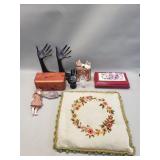 Box of miscellaneous items, trinket boxes, model