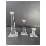 Set of three graduated clear glass obelisk
