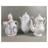 3 porcelain and ceramic teapots