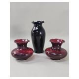 Group of three ruby red and black amethyst art