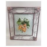 Vintage stained glass strawberry panel in metal
