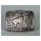 22k gold on sterling silver engraved belt buckle