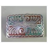 Signed J. V. B. Silver turquoise and coral belt