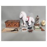 Box of miscellaneous items Usc horse wind up,