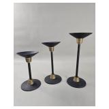 Set of three vintage Indian brass candlesticks