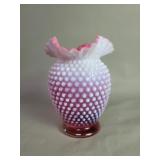 Vintage Fenton style hobnail glass vase with