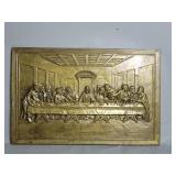 Vintage brass relief  on wood plaque depicting