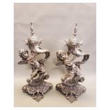 Pair of silver plate cherub statues