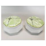 Pair of Art Deco frosted glass Bakelite lidded