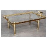 Brass coffee table with brass and glass tray top