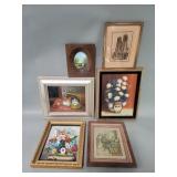 Group of oil paintings, floral composite plaque,