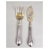 Art Nouveau sterling silver handle serving set
