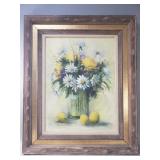"Daisies and Chrysanthemums with lemons" signed