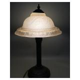 Vintage floral etched frosted glass table lamp