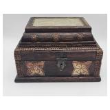 Vintage Indian carved wood box with engraved