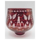 Vintage Bohemian ruby cut-to-clear glass bowl