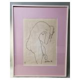Signed minimalist line drawing on paper