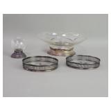 Sterling silver and glass coasters, salt
