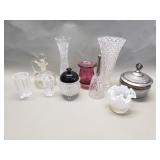 Group of crystal and glass vases, decanter,  s