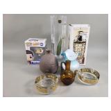 Glass and ceramic vases, glass ashtrays, crystal