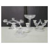 Three vintage glass candelabras, vintage glass