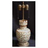 Vintage brass and pottery glazed table lamp