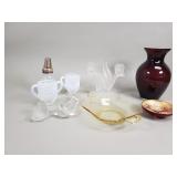 Group of hand blown vase,, hobnail glass cream