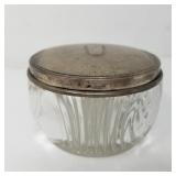 Victorian glass powder jar with sterling silver