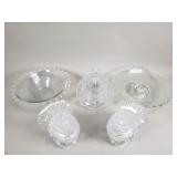 Group of crystal and glass bowls, lidded jar, etc.