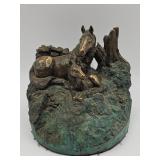 Addotta signed bronze mare and foal sculpture,