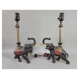Pair of vintage spelter elephant table lamps