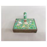 Vintage Chinese brass and Cloisonnï¿½ silk iron